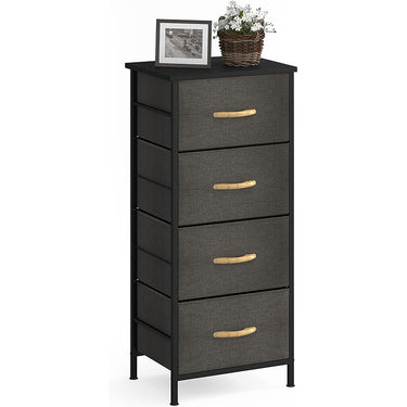 Tallboy Chest of 4 Drawers Black Fabric Storage Tower Bedroom Dresser